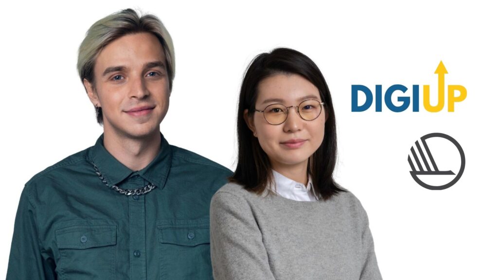 DigiUp-toiminnan työntekijät ja Nordenin ja DigiUpin logot