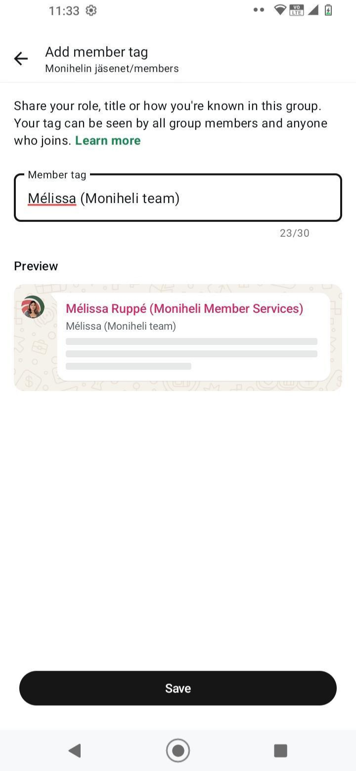 Näkymä, jossa käyttäjä kirjoittaa jäsentunnisteeseen oman nimensä ja järjestönsä.